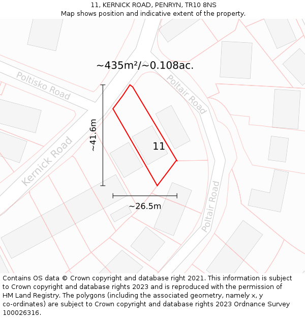 11, KERNICK ROAD, PENRYN, TR10 8NS: Plot and title map