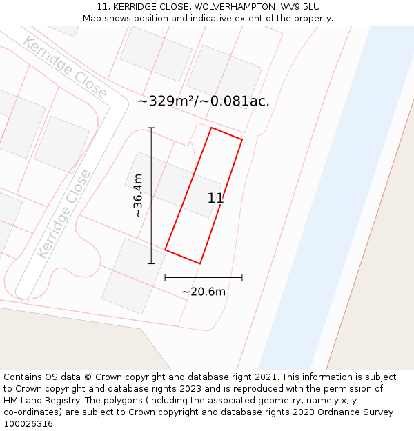 11, KERRIDGE CLOSE, WOLVERHAMPTON, WV9 5LU: Plot and title map