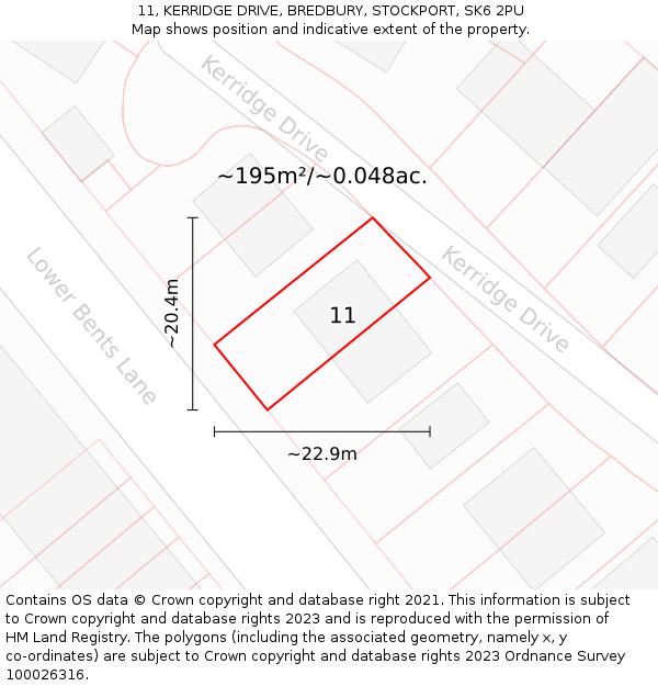 11, KERRIDGE DRIVE, BREDBURY, STOCKPORT, SK6 2PU: Plot and title map