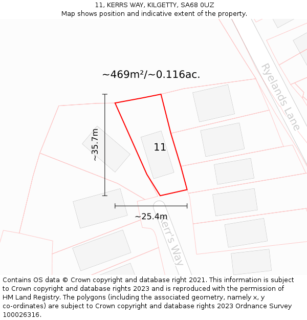 11, KERRS WAY, KILGETTY, SA68 0UZ: Plot and title map