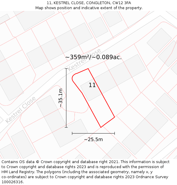 11, KESTREL CLOSE, CONGLETON, CW12 3FA: Plot and title map