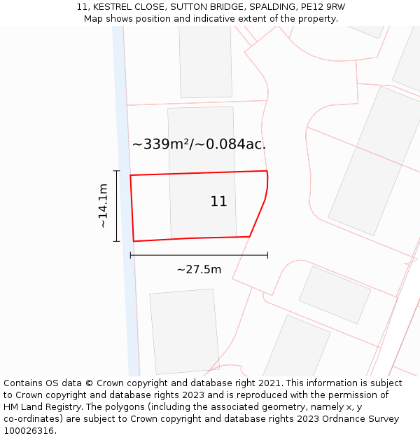 11, KESTREL CLOSE, SUTTON BRIDGE, SPALDING, PE12 9RW: Plot and title map