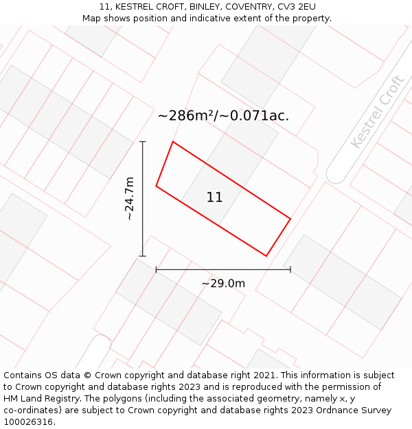 11, KESTREL CROFT, BINLEY, COVENTRY, CV3 2EU: Plot and title map