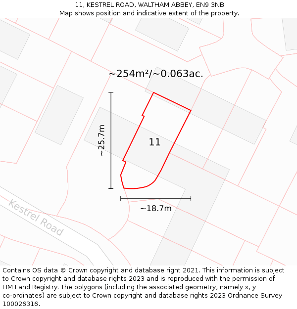 11, KESTREL ROAD, WALTHAM ABBEY, EN9 3NB: Plot and title map