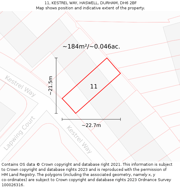 11, KESTREL WAY, HASWELL, DURHAM, DH6 2BF: Plot and title map