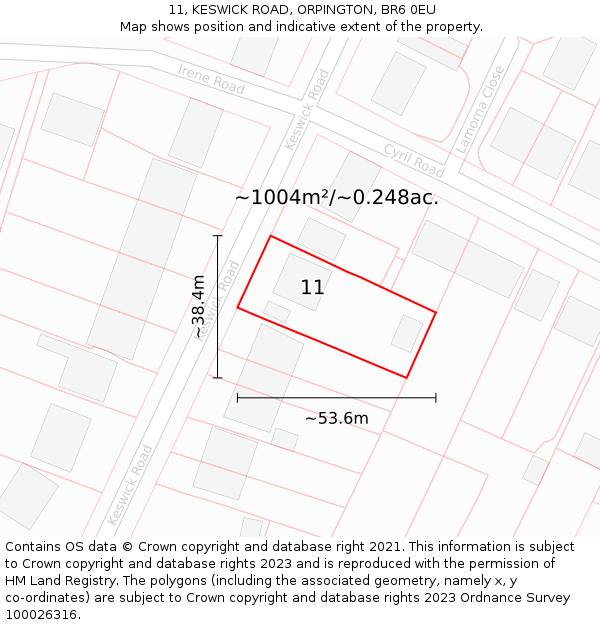 11, KESWICK ROAD, ORPINGTON, BR6 0EU: Plot and title map