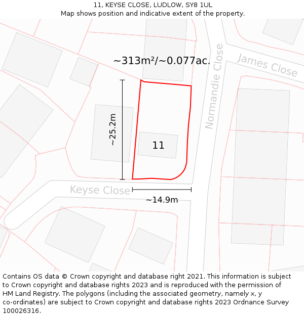 11, KEYSE CLOSE, LUDLOW, SY8 1UL: Plot and title map