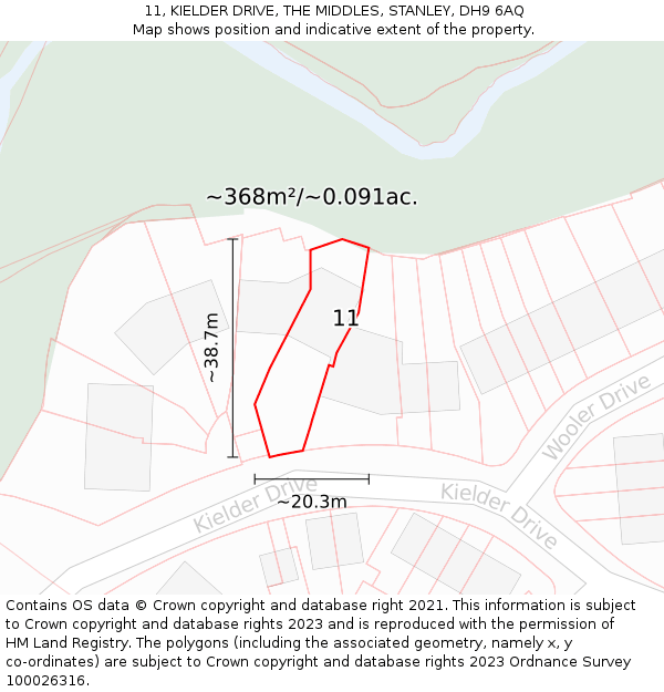 11, KIELDER DRIVE, THE MIDDLES, STANLEY, DH9 6AQ: Plot and title map