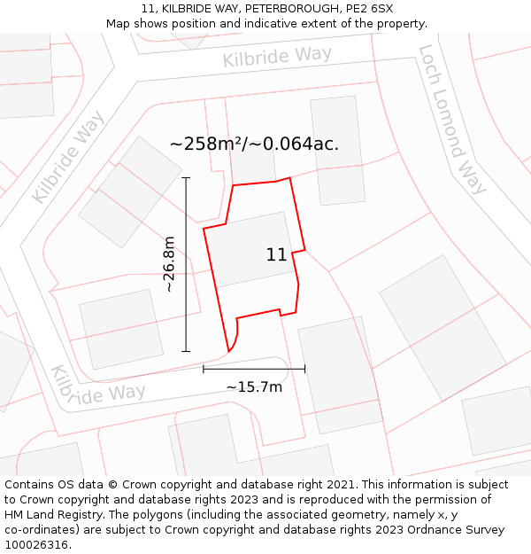 11, KILBRIDE WAY, PETERBOROUGH, PE2 6SX: Plot and title map