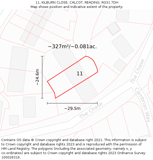 11, KILBURN CLOSE, CALCOT, READING, RG31 7DH: Plot and title map