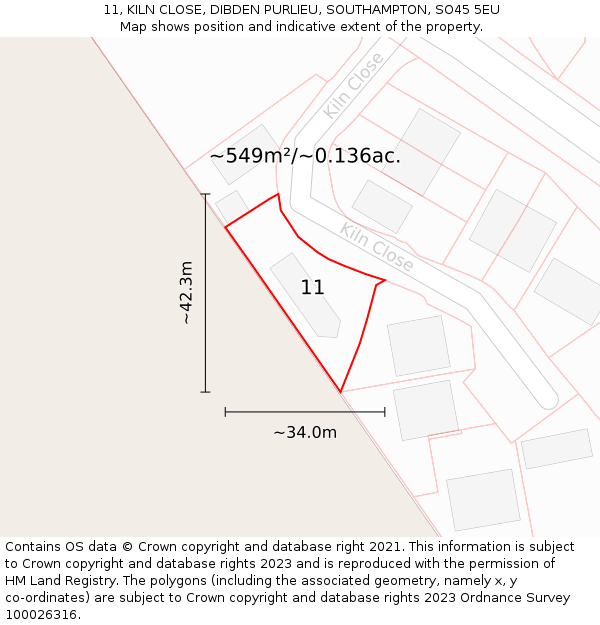 11, KILN CLOSE, DIBDEN PURLIEU, SOUTHAMPTON, SO45 5EU: Plot and title map