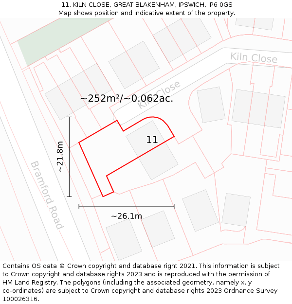 11, KILN CLOSE, GREAT BLAKENHAM, IPSWICH, IP6 0GS: Plot and title map