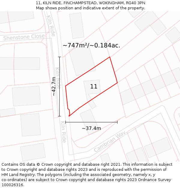 11, KILN RIDE, FINCHAMPSTEAD, WOKINGHAM, RG40 3PN: Plot and title map