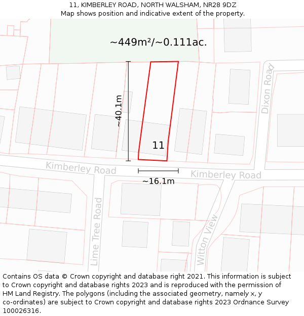 11, KIMBERLEY ROAD, NORTH WALSHAM, NR28 9DZ: Plot and title map