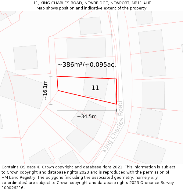 11, KING CHARLES ROAD, NEWBRIDGE, NEWPORT, NP11 4HF: Plot and title map
