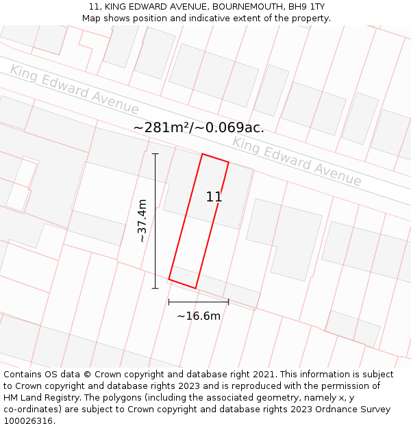 11, KING EDWARD AVENUE, BOURNEMOUTH, BH9 1TY: Plot and title map