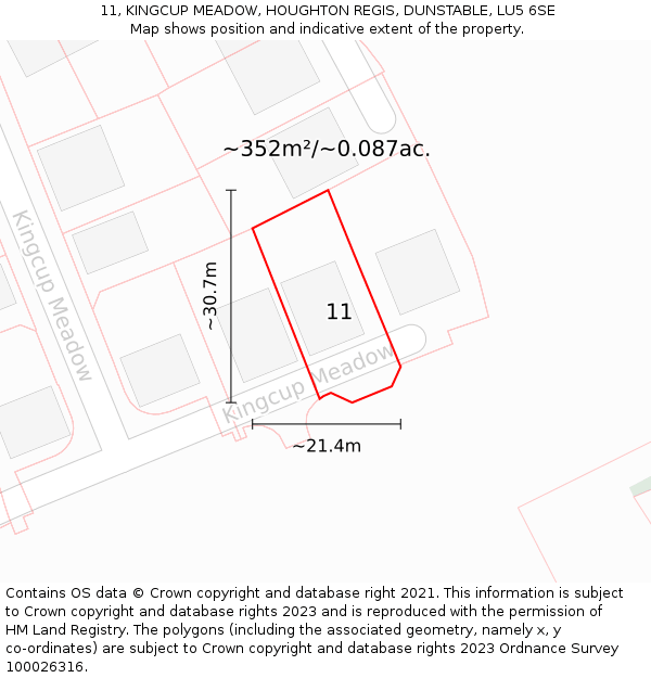 11, KINGCUP MEADOW, HOUGHTON REGIS, DUNSTABLE, LU5 6SE: Plot and title map