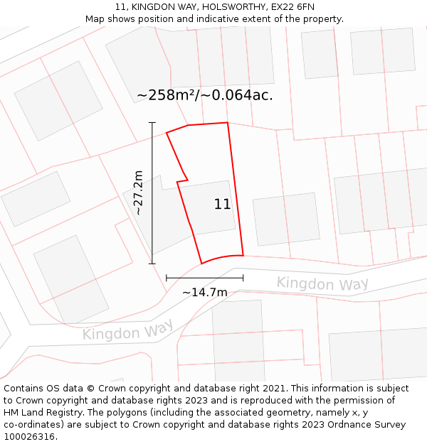 11, KINGDON WAY, HOLSWORTHY, EX22 6FN: Plot and title map