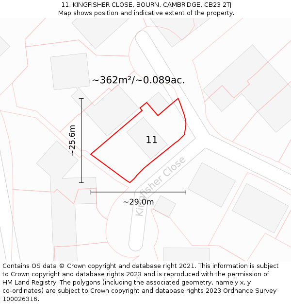 11, KINGFISHER CLOSE, BOURN, CAMBRIDGE, CB23 2TJ: Plot and title map