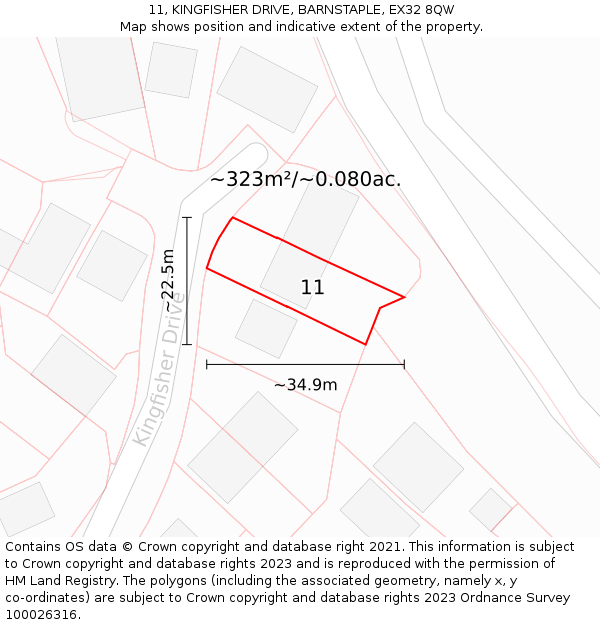 11, KINGFISHER DRIVE, BARNSTAPLE, EX32 8QW: Plot and title map