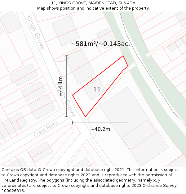 11, KINGS GROVE, MAIDENHEAD, SL6 4DA: Plot and title map