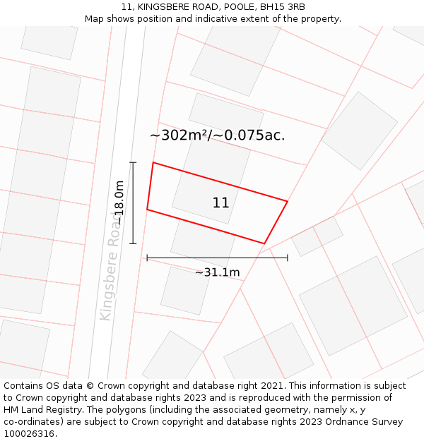 11, KINGSBERE ROAD, POOLE, BH15 3RB: Plot and title map