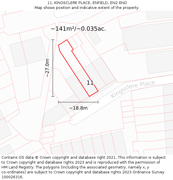 11, KINGSCLERE PLACE, ENFIELD, EN2 6NG: Plot and title map