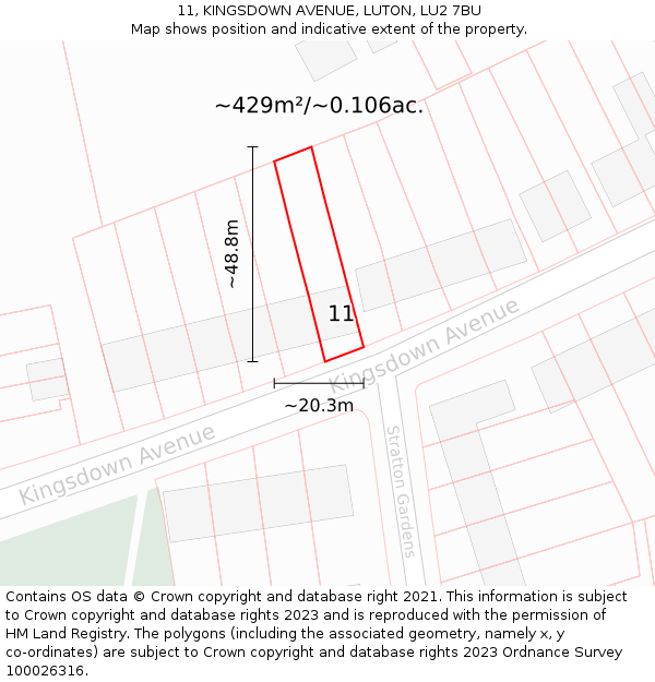 11, KINGSDOWN AVENUE, LUTON, LU2 7BU: Plot and title map