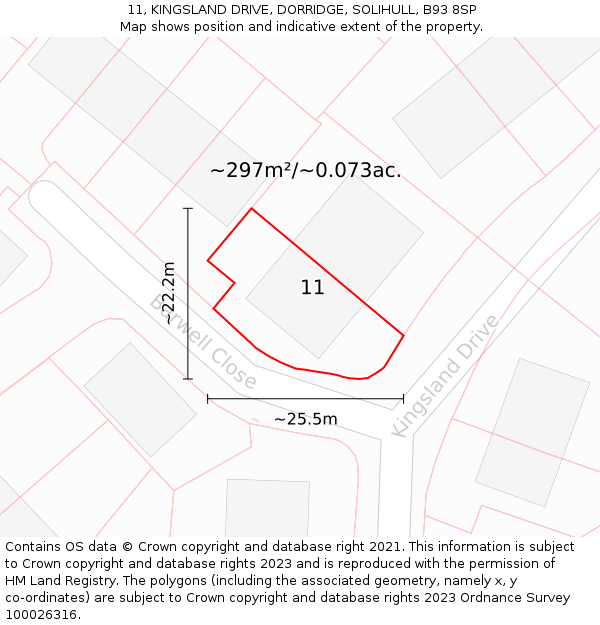 11, KINGSLAND DRIVE, DORRIDGE, SOLIHULL, B93 8SP: Plot and title map