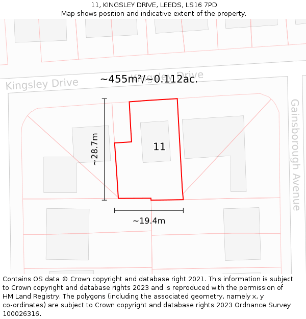 11, KINGSLEY DRIVE, LEEDS, LS16 7PD: Plot and title map