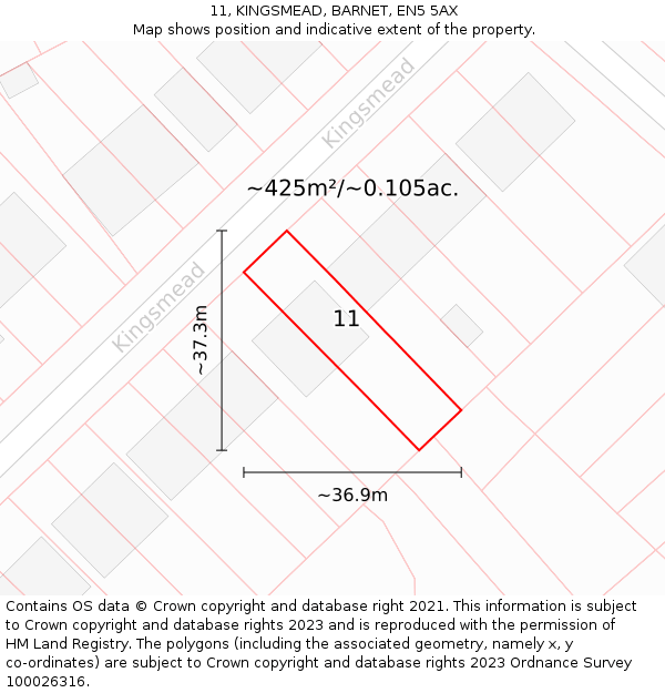 11, KINGSMEAD, BARNET, EN5 5AX: Plot and title map