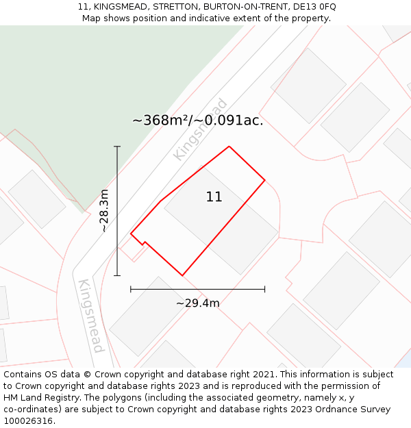 11, KINGSMEAD, STRETTON, BURTON-ON-TRENT, DE13 0FQ: Plot and title map