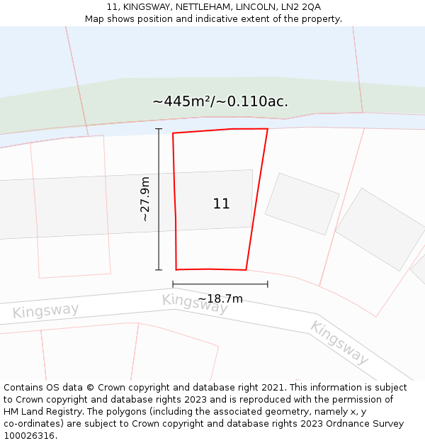 11, KINGSWAY, NETTLEHAM, LINCOLN, LN2 2QA: Plot and title map