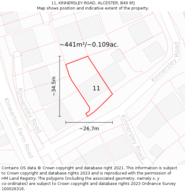 11, KINNERSLEY ROAD, ALCESTER, B49 6FJ: Plot and title map