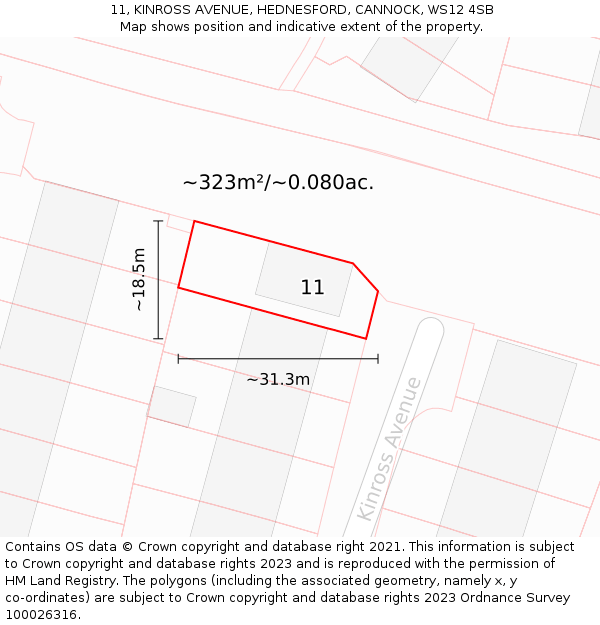 11, KINROSS AVENUE, HEDNESFORD, CANNOCK, WS12 4SB: Plot and title map