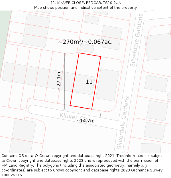 11, KINVER CLOSE, REDCAR, TS10 2UN: Plot and title map