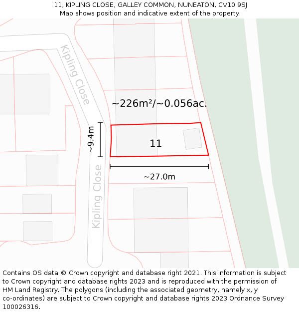 11, KIPLING CLOSE, GALLEY COMMON, NUNEATON, CV10 9SJ: Plot and title map