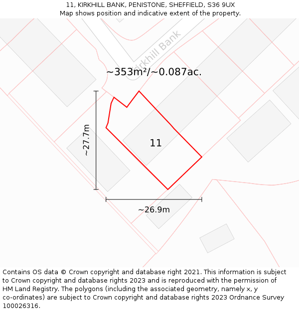 11, KIRKHILL BANK, PENISTONE, SHEFFIELD, S36 9UX: Plot and title map