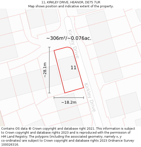 11, KIRKLEY DRIVE, HEANOR, DE75 7UR: Plot and title map