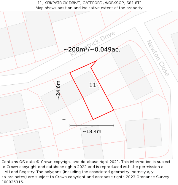 11, KIRKPATRICK DRIVE, GATEFORD, WORKSOP, S81 8TF: Plot and title map