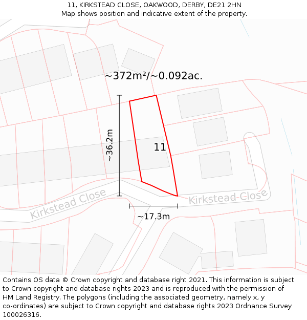 11, KIRKSTEAD CLOSE, OAKWOOD, DERBY, DE21 2HN: Plot and title map