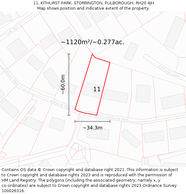 11, KITHURST PARK, STORRINGTON, PULBOROUGH, RH20 4JH: Plot and title map