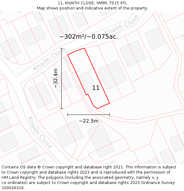 11, KNAITH CLOSE, YARM, TS15 9TL: Plot and title map