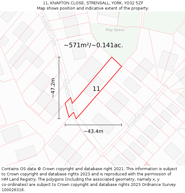 11, KNAPTON CLOSE, STRENSALL, YORK, YO32 5ZF: Plot and title map