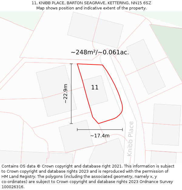 11, KNIBB PLACE, BARTON SEAGRAVE, KETTERING, NN15 6SZ: Plot and title map