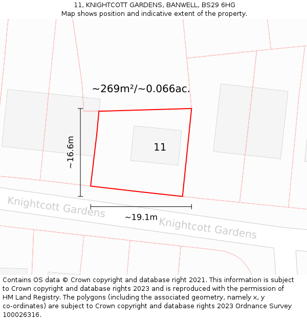 11, KNIGHTCOTT GARDENS, BANWELL, BS29 6HG: Plot and title map