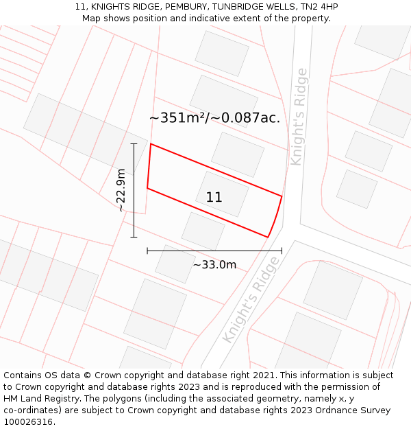 11, KNIGHTS RIDGE, PEMBURY, TUNBRIDGE WELLS, TN2 4HP: Plot and title map