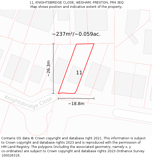 11, KNIGHTSBRIDGE CLOSE, WESHAM, PRESTON, PR4 3EQ: Plot and title map