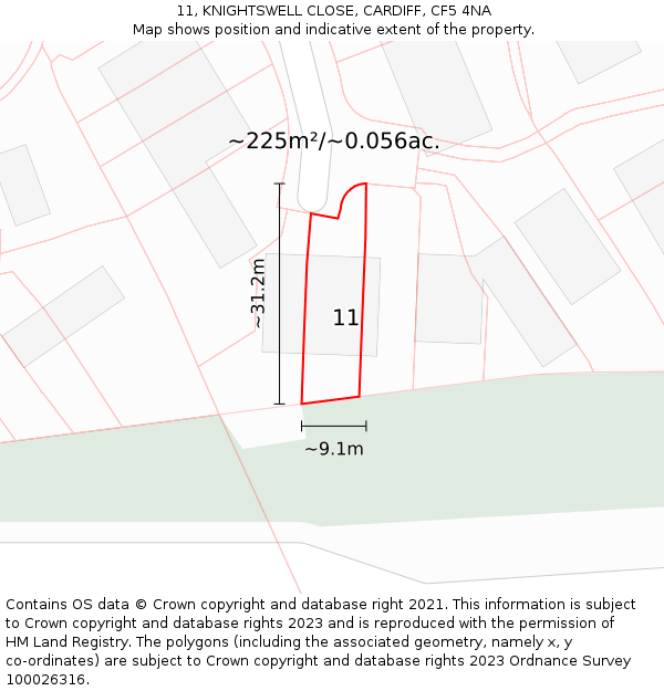 11, KNIGHTSWELL CLOSE, CARDIFF, CF5 4NA: Plot and title map