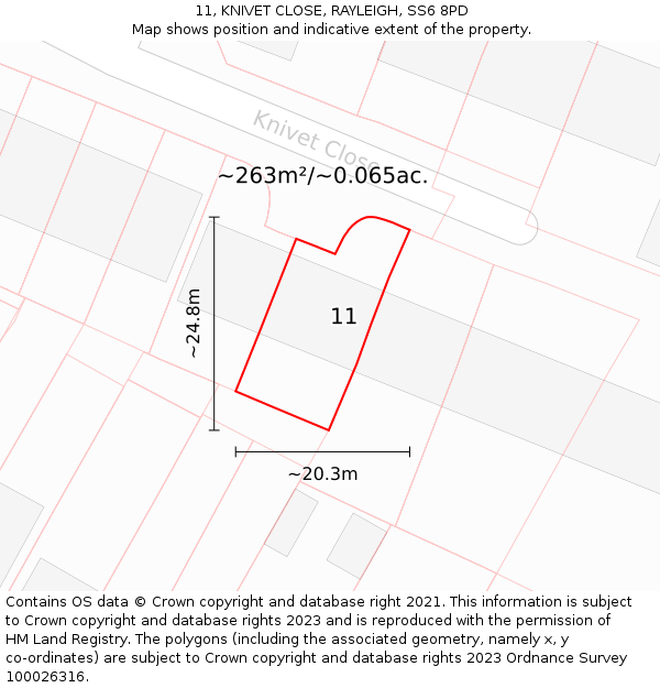 11, KNIVET CLOSE, RAYLEIGH, SS6 8PD: Plot and title map